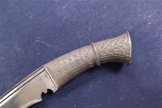 A silver mounted Kukri and two smaller blades kukri length 40cm